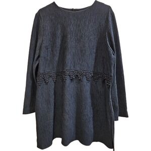Vintage 1980s Karlie Collection Black Long Sleeve‎ Lace Trim Tunic Size 14